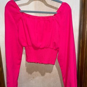 Hot Pink Boutique Style Long Sleeve Stretch Waist Crop Top
